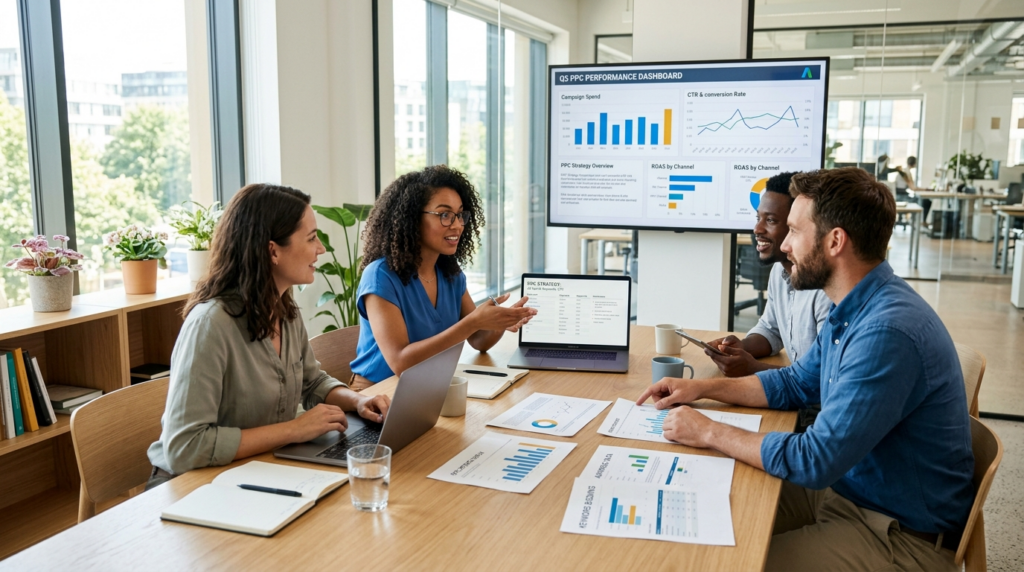 Team of digital marketing professionals in collaborative mee